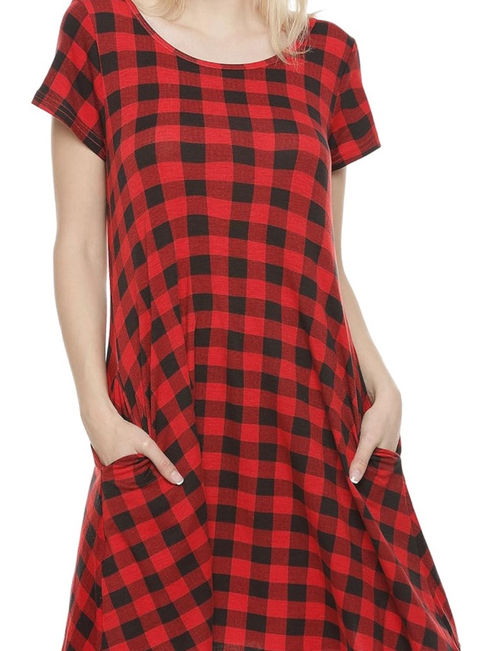 Red and Black Buffalo Plaid Mini Dress with Pockets